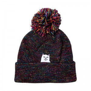 Black Multicolor Ripndip Lord Nermal Pom Beanie | USAOR2914