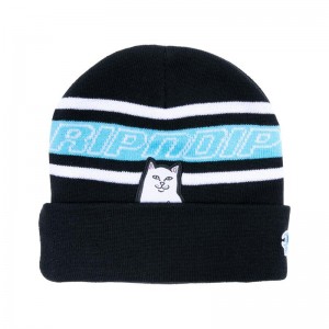Black Ripndip Lord Nermal Striped Beanie | USADN2910