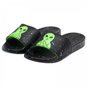 Black / Green Ripndip We Out Here Slides | USAMA2994