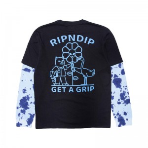 Black / Light Blue Ripndip Get A Grip Double Sleeve Tee Long Sleeve | USARW2556